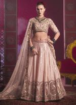 Venila Shine Silk Peach Pink Bridal Wear Sequins Work Ready To Wear Lehenga Choli